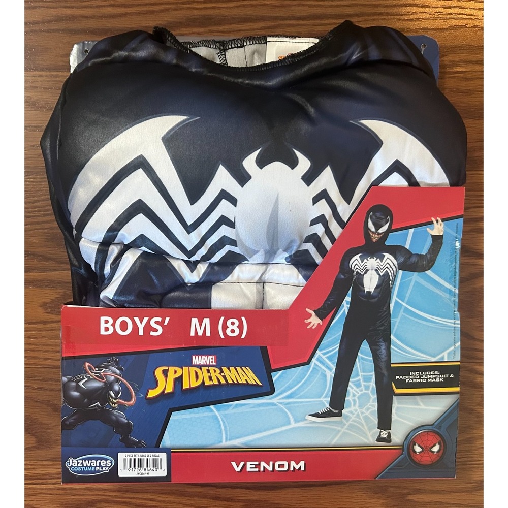 Marvel Spider-Man VENOM Halloween Costume Padded Jumpsuit & Mask Boys M(8) New
